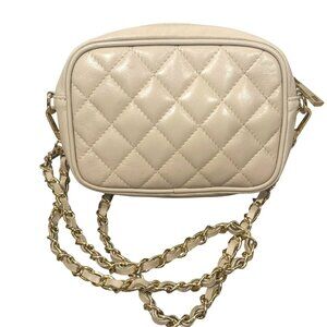 Christian Laurier Faye Nude Quilted Leather Crossbody Bag With Gold Chain Strap